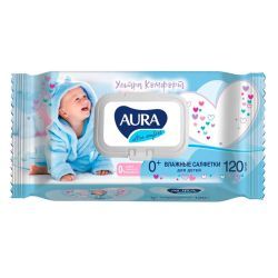 Aura Ultra Comfort Детские Влажные салфетки с Экстрактом Алоэ и Витамином Е с крышкой 120шт