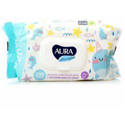Aura Ultra Comfort Детские Влажные салфетки с крышкой 200шт