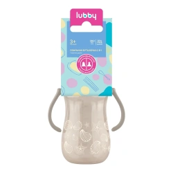 Lubby Поильник-бутылочка 2в1 с мягким носиком, молочной соской и ручками 300мл 3+