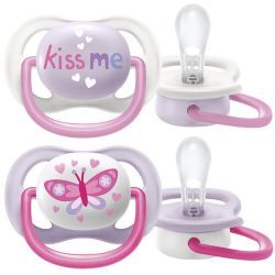 Avent Пустышка силиконовая Ultra Air Lime (Kiss me/Бабочка) для девочки 0-6мес 2шт