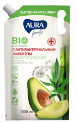 AURA FAMILY Крем-мыло с антибактериальным эффектом Бамбук и Авокадо (Дой-Пак) 1л