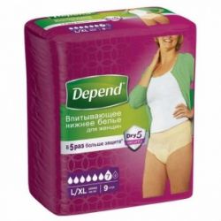 Depend Бельё Впитывающее для Женщин L/XL размер (50-56) 9шт