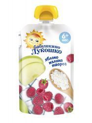 БАБУШКИНО ЛУКОШКО Пюре Яблоко, Малина, Творог {с 6 мес} б/сах 90г