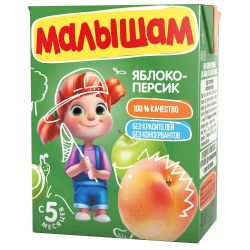 МАЛЫШАМ Нектар Яблоко-Персик Неосветленный {с 5 мес} 0,2 л МАЛЫШАМ Нектар Яблоко-Персик Неосветленный {с 5 мес} 0,2 л