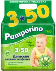 Pamperino Trio N50 3 Влажные детские салфетки с алоэ вера 150шт