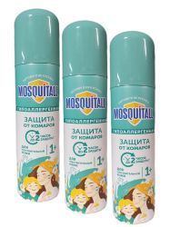 MOSQUITALL Аэрозоль Гипоаллергенная Защита от Комаров {с 12 мес} Т150мл - 3 шт.