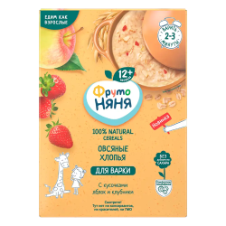 ФрутоНяня Каша Овсяная с Кусочками Яблок и Клубники с Пребиотиком без Молока {с 12 мес} 200г