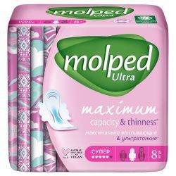 Molped Прокладки Гигиенические ULTRA СУПЕР с крылышками 5 капель 8шт