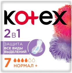 Kotex Прокладки Гигиенические 2 в1 Normal+ 7шт Kotex Прокладки Гигиенические 2 в1 Normal+ 7шт