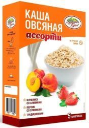 КУБАНСКАЯ КУХНЯ Каша Овсяная Ассорти Клубника/Персик со Сливками (5пак 35г) картон 175г