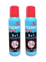 Picnic Extreme Аэрозоль 5 в 1 от Комаров, Мошки, Клещей, Слепней, Блох Т150мл - 2 шт.