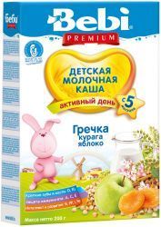 BEBI PREMIUM Каша Гречка, Абрикос, Яблоко с Молоком {с 5 мес.} 200г