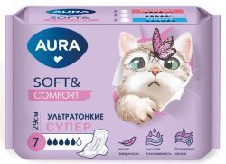AURA Soft&Comfort Прокладки женские гигиенические SUPER 7шт