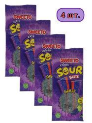 SWEETO Мармелад Жевательный Супер Кислый Ремешок Виноград 75г-4шт
