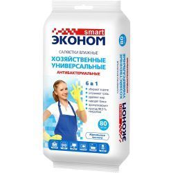 Эконом Smart N80 Влажные Хозяйственные Антибактериальные Салфетки 80шт