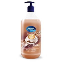 Aura Silky Cream Крем-мыло Шелк и Кофе {дозатор} 1л