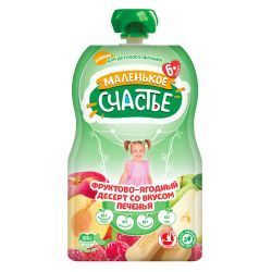 МАЛЕНЬКОЕ СЧАСТЬЕ Пюре Десерт Фруктово-Ягодный со Вкусом Печенья {с 6 мес} (Гуалапак) 90г