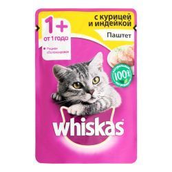 Влажный корм для кошек Whiskas Паштет с курицей и индейкой пауч