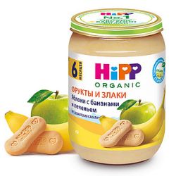 HIPP Пюре Яблоко с Бананами и Печеньем {с 6 мес} 190г.