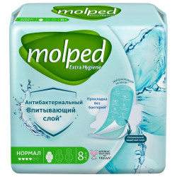 Molped Прокладки Гигиенические Antibacterial Normal с крылышками 4 капли 8шт