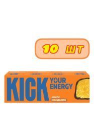 KICK YOUR ENERGY Батончик Кокосовый с Мандарином 45гр - 10 шт.
