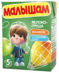 МАЛЫШАМ Нектар Яблоко-Груша Неосветленный {с 5 мес} 0,2 л МАЛЫШАМ Нектар Яблоко-Груша Неосветленный {с 5 мес} 0,2 л