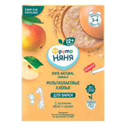 ФрутоНяня Каша Мультизлаковая с Кусочками Яблок и Груши с Пребиотиком без Молока {с 12 мес} 200г