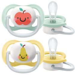 Avent Пустышка силиконовая Ultra Air с футляром (Яблоко/Груша) 6-18мес 2шт