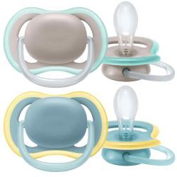 Avent Пустышка силиконовая Ultra Air без рисунка (Голубая/Бежевая) 18+мес 2шт