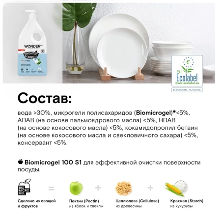 WonderLab Экогель для Посуды (нейтральный) {с дозатором} 1л