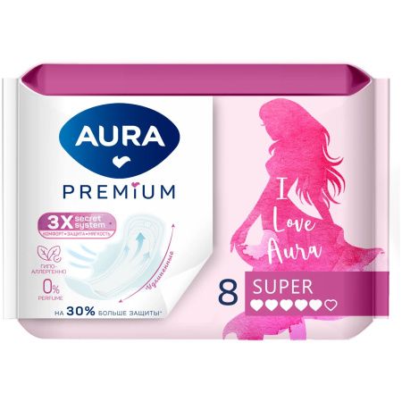 AURA Premium Прокладки женские гигиенические SUPER 8шт