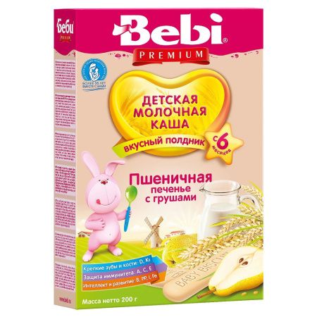 BEBI PREMIUM Каша Пшеничная с Печеньем, Грушами с Молоком {с 6 мес.} 200г