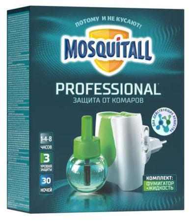 MOSQUITALL Комплект Профессиональная защита от Комаров TURBO (Электрофумигатор+Жидкость 30 ночей) 30мл