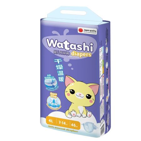 Watashi Подгузники для детей L (46шт) 7-14кг