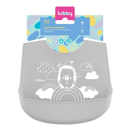 Lubby Нагрудник пластиковый с кармашком (белый/голубой)