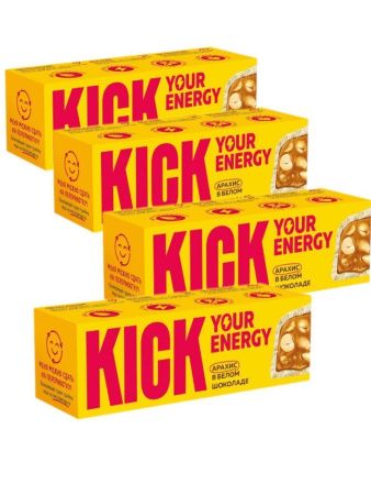 KICK YOUR ENERGY Батончик Арахис в Белом Шоколаде 45гр - 4 шт. KICK YOUR ENERGY Батончик Арахис в Белом Шоколаде 45гр - 4 шт.