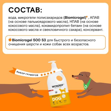 WonderLab Экошампунь для Мытья Собак {с дозатором} 1 л
