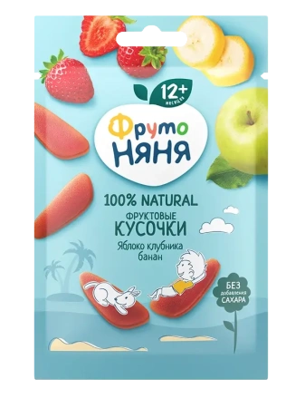 ФрутоНяня Фруктовые Кусочки из Яблок, Клубники и Бананов {с 12 мес} (Флоу-пак) 15г.