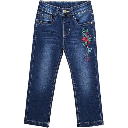 Свит Берри Брюки джинсовые для девочек, с вышивкой, 98% хлопок, 2% спандекс,темно-синий р.86-18 м.