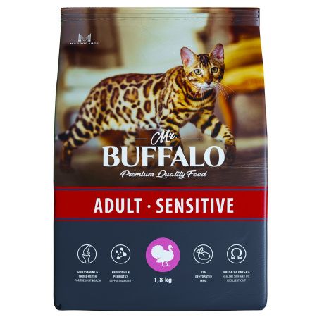 Mr.Buffalo сухой корм ADULT SENSITIVE 1,8кг (индейка) д/кошек ,
