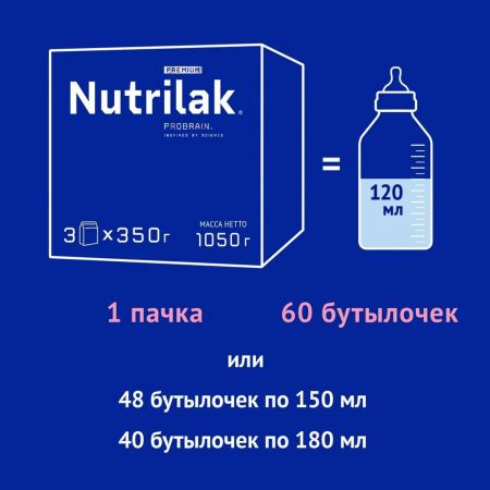 NUTRILAK Premium 1 {3 350г} - Молочная Смесь {с рождения} с Пребиотиками и Нуклеотидами 1050г