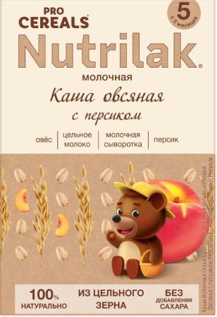 NUTRILAK Premium Каша PROCEREALS Овсяная с Персиком Цельнозерновая с Молоком {с 5 мес} 200г