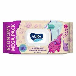 Aura Ultra Comfort Детские Влажные салфетки с крышкой 200шт