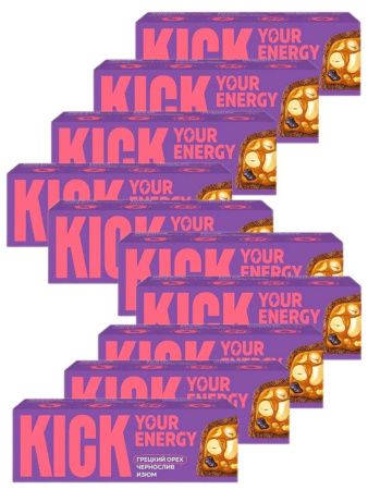 KICK YOUR ENERGY Батончик с Изюмом и Черносливом в Карамельном Шоколаде 45гр - 10 шт.