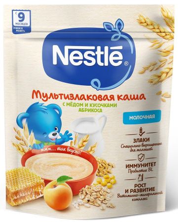 NESTLE Каша Молочная Мультизлаковая Мед Абрикос {с 9 мес} Doy Pack 200г.