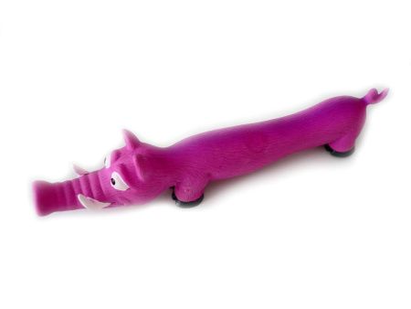 N1 Игрушка для собак Кабан длинный малиновый с пищалкой, латекс, 25,0 см