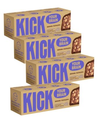 KICK YOUR BRAIN Батончик Финиковый с Какао и Воздушным Рисом в Темном Шоколаде 45гр-4шт