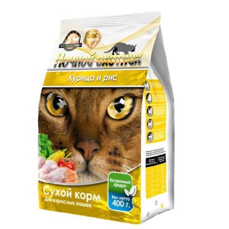 Ночной Охотник сухой корм для кошек Курица и рис Премиум 0,4кг пакет