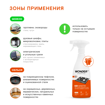 WonderLab Экосредство для Кухонных Плит и Грилей {с распылит} 0,55л