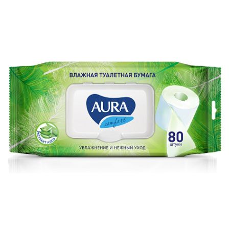 Aura Ultra Comfort Влажная туалетная бумага с крышкой 80шт